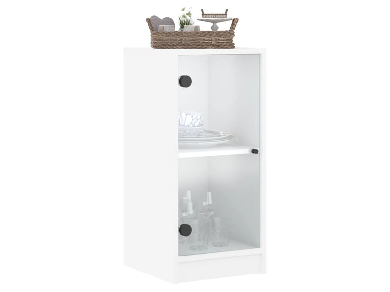  Buffet - armoire latérale avec portes en verre blanc 35x37x75,5 cm  - Conforama D