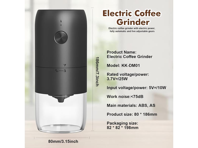  Moulin à café électrique - moulin à café électrique rechargeable avec 5 niveaux de mouture réglables - moulin à épices pour lame en acier inoxydable  - Conforama B