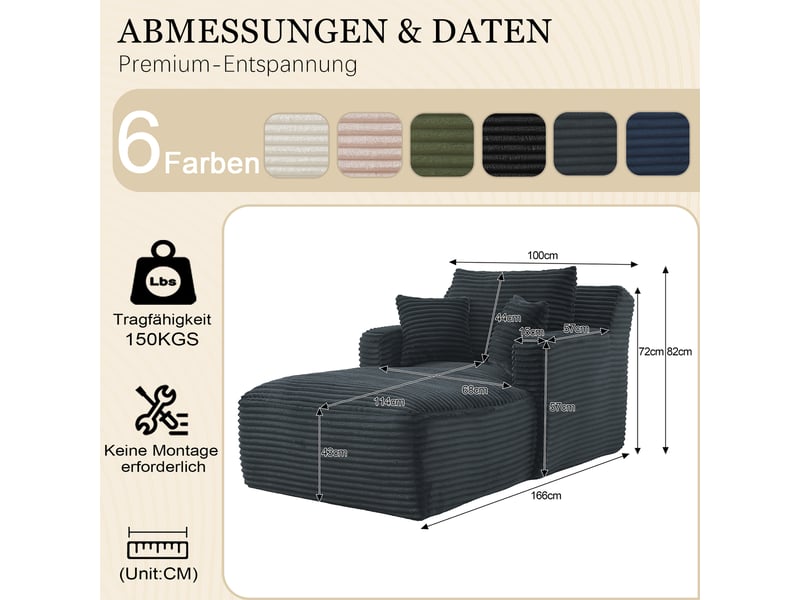  Méridienne moderne gris foncé en velours côtelé - canapé salon compact avec confort relaxe et design élégant  - Conforama C