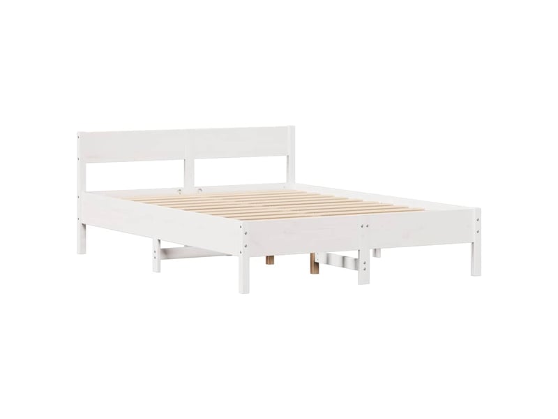 Lit double- lit adulte - cadre de lit sans matelas blanc 140x200 cm bois de pin massif - Conforama D