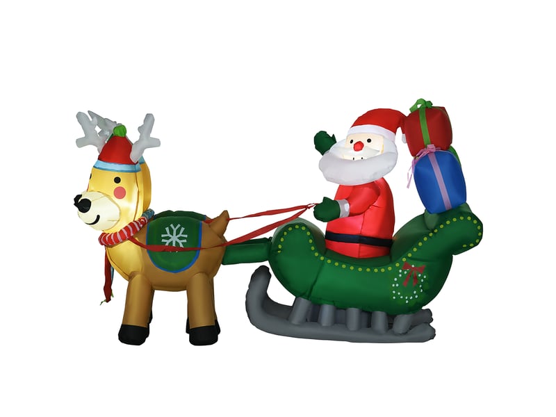  Décoration de noël gonflable père noël avec traîneau et 2 rennes, illuminée par 4 led (210 x 70 x 125 cm).  - Conforama B