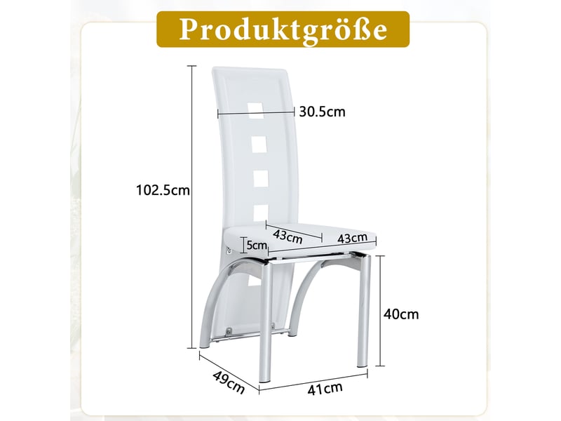  Lot de 2 chaises de salle à manger h102 cm, métal argenté, chaise cuisine, dossier géométrique, style contemporain, pu blanc  - Conforama C