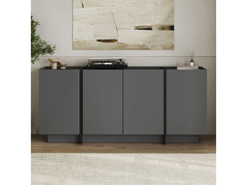  Buffet de salon 4 portes avec étagères et fermeture douce dorma - anthracite  - Conforama E