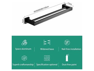 40 cm serviette noir mat double barre porte-serviettes support mural en acier inoxydable 2 barres étagère de salle de bai