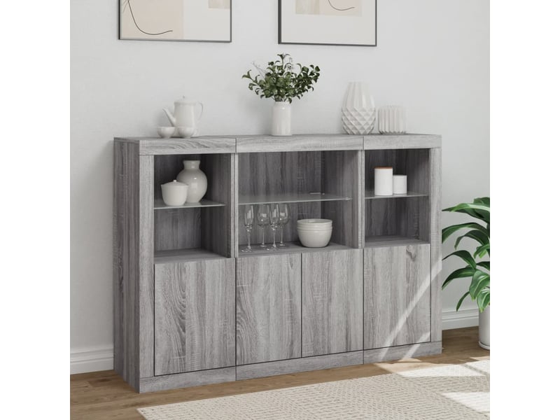 Buffets avec lumières led 3 pcs - bahut - meuble de rangement sonoma gris bois d'ingénierie - Conforama D