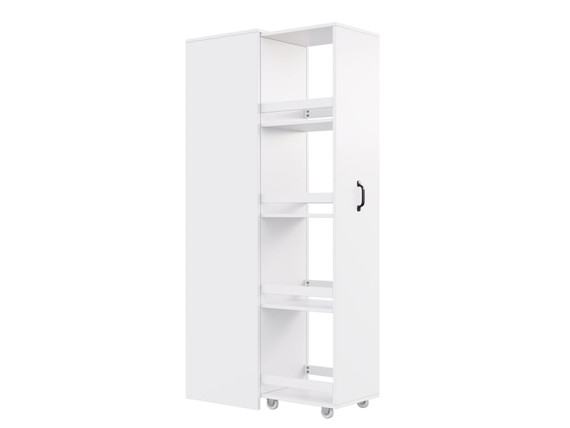  Bibliothèque étroite 40x30x160,5 cm – blanche – sur roulettes avec rangement polyvalent et protections  - Conforama D