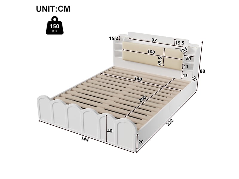  Lit en panneaux de particules blanc 140x200 cm  - Conforama C