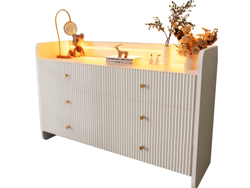  Buffet à led blanc avec 6 tiroirs et niche ouverte – 120 x 40 x 75 cm  - Conforama A