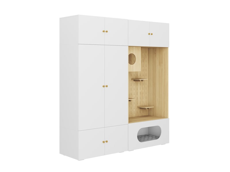  Ensemble dressing blanc et effet bois 180x50x200 cm, penderie et rangements  - Conforama E