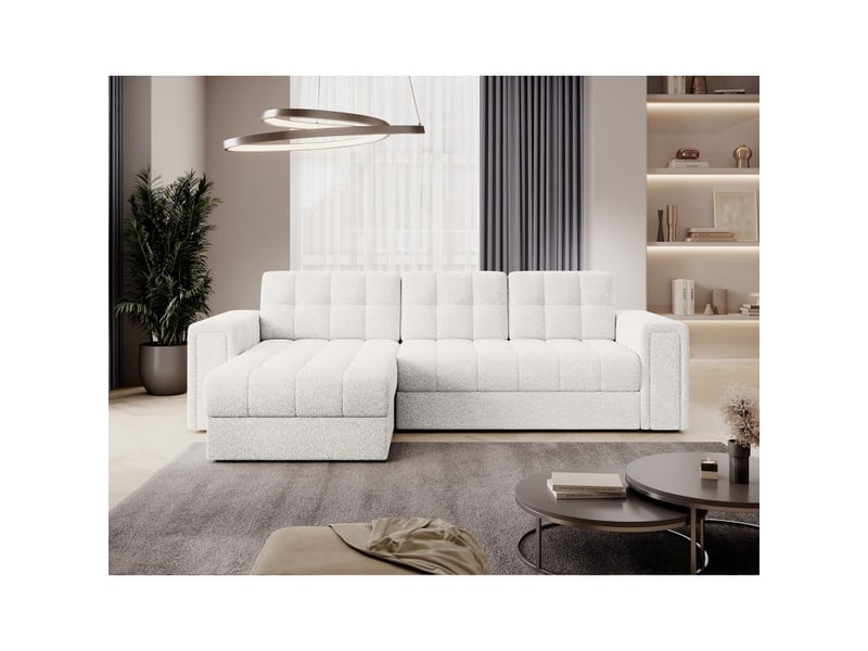  Canapé d'angle convertible kapitara blanc réversible avec coffre de rangement  - Conforama C