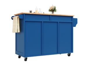 Desserte de cuisine 102 x 45 x 92 cm bleue en mdf et métal, rangement modulable sur roulettes verrouillables