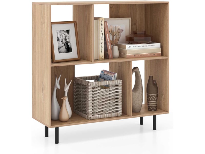 Bibliothèque cube à 2 niveaux, 4 compartiments ouvertes, pieds surélevés en métal, kit anti-basculement, pour bureau, chambre, salon  - Conforama A
