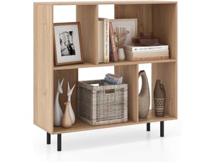 Bibliothèque cube à 2 niveaux, 4 compartiments ouvertes, pieds surélevés en métal, kit anti-basculement, pour bureau, chambre, salon