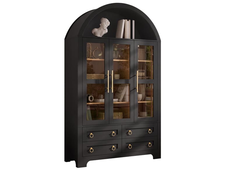 Buffet haut 110x40x185 cm avec 3 portes vitrées et 4 tiroirs noir - Conforama A