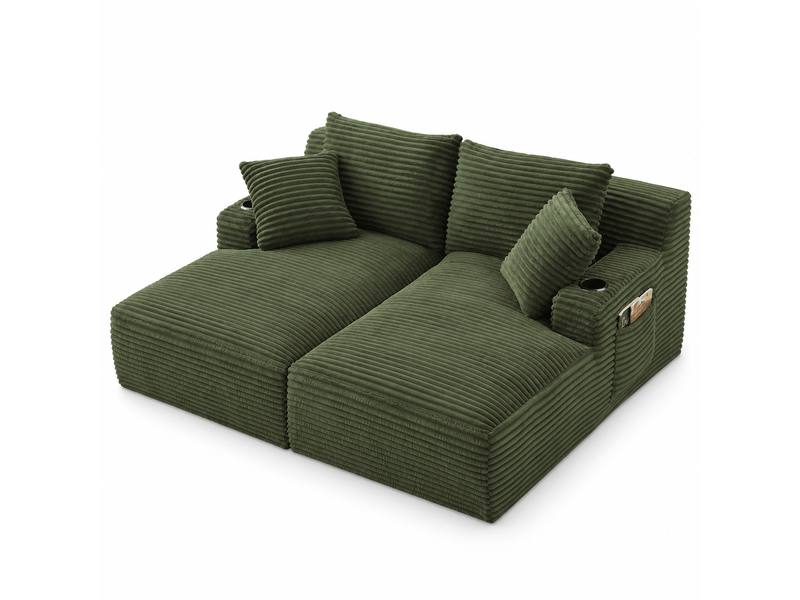  Canapé droit 2 places vert en velours côtelé, double chaise longue, porte-gobelets, sans montage Fay Lum - Conforama A
