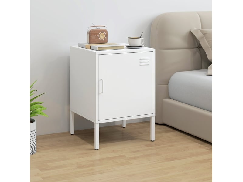  Table de chevet en acier blanc avec étagère réglable sur 3 niveaux - 40 x 40 x 56 cm  - Conforama C