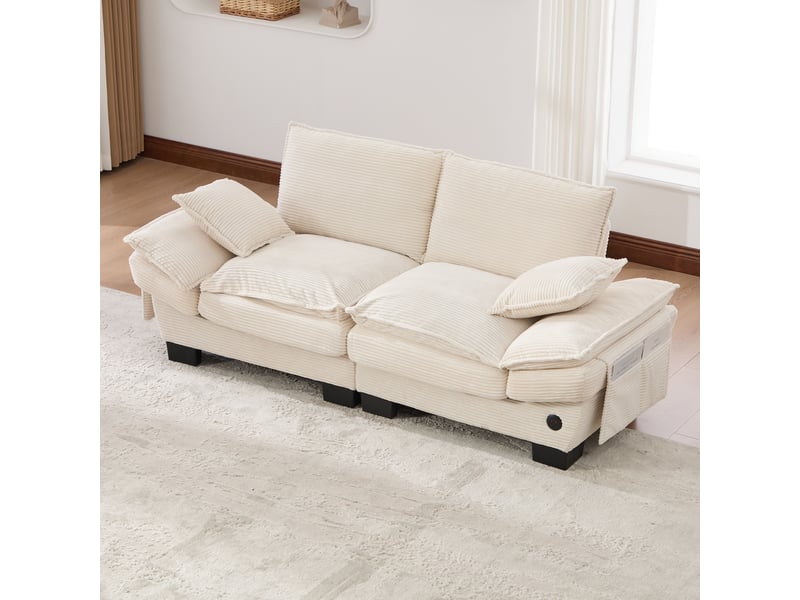  Canapé droit fixe 2 places tissu beige  - Conforama E