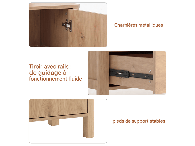  Buffet 2 portes 3 tiroirs en panneau de particules coloris chêne 120x40x80 cm  - Conforama E