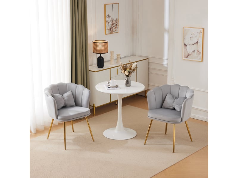 Lot de 2 fauteuils 58x63x77 cm, dossier à pétales, pieds en métal doré et coussins papillon, confortable, velours gris - Conforama B