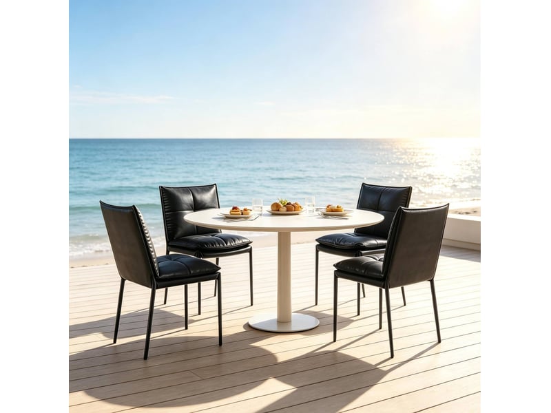 Chaise de salle à manger lot de 4 avec dossier rembourré et pieds antidérapants en similicuir noir - Conforama B