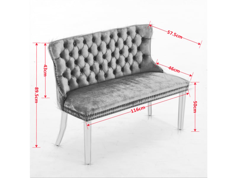 Banquette velours noir 2 places, dossier ailé, boutons faits main, pieds inox argenté - réf 1702bk - Conforama C