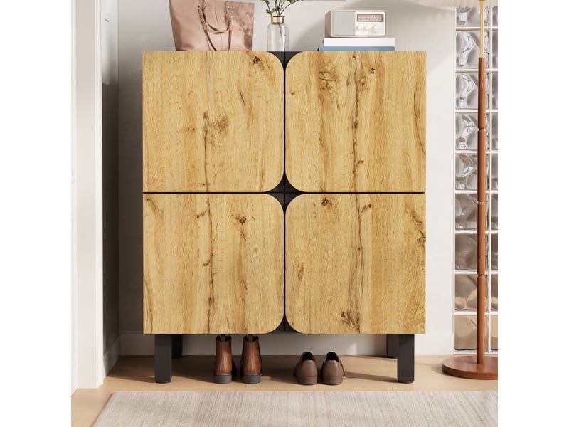 Meuble à chaussures 80x38,5x95 cm en mdf avec 4 portes et étagères réglables noir et naturel chicfurn  - Conforama C