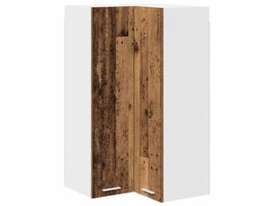 Meuble de rangement cuisine, armoire suspendue bois ancien et blanc 57x57x100cm