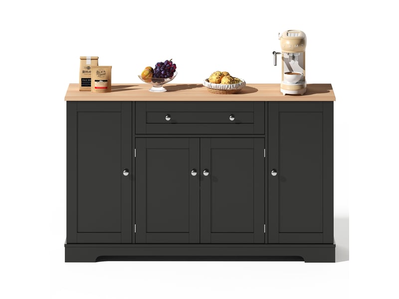 Buffet avec 4 portes, tiroir et étagères réglables avec rangement pour cuisine en mdf noir - Conforama A