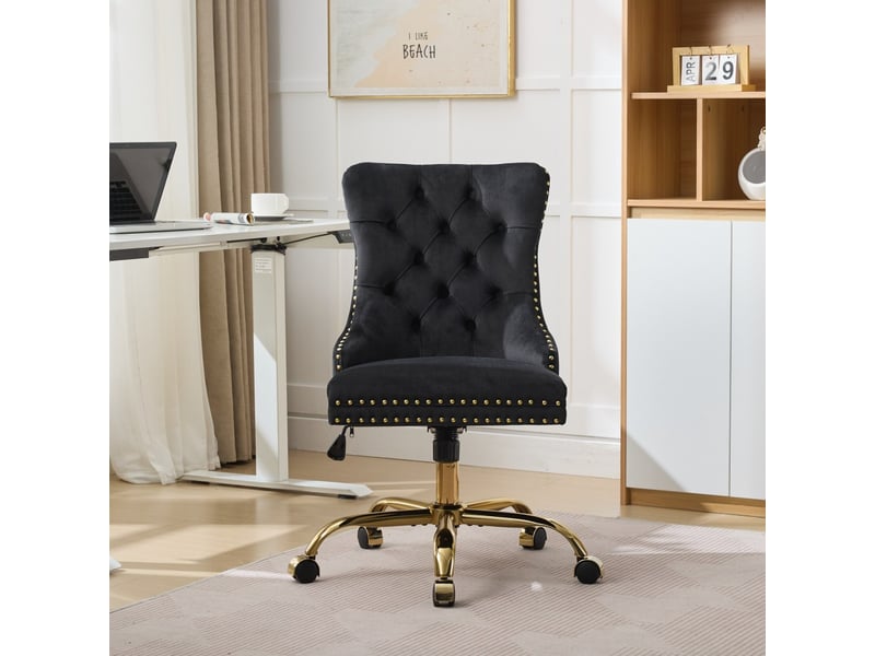  Chaise de bureau en velours capitonnée, structure élastique triple, base métallique élargie et hauteur réglable, 90-98 cm  - Conforama B