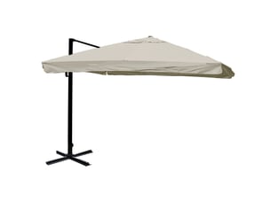 Parasol déporté 3 x 4 m rotatif à 360° avec lambrequin base en croix et inclinaison réglable sans pied polyester crème gris et aluminium 04_0010666
