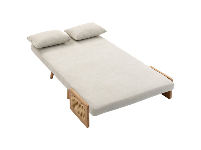  Canapé convertible 2 places, canapé-lit 3 en 1 chenille 103cm, dossier réglable, 2 oreillers, accoudoirs en bois, crème  - Conforama B