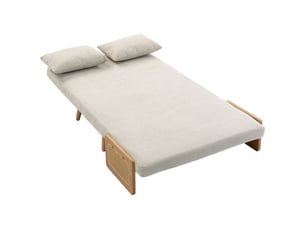 Canapé convertible 2 places, canapé-lit 3 en 1 chenille 103cm, dossier réglable, 2 oreillers, accoudoirs en bois, crème