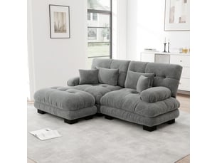 Canapé d'angle, canapé 2 places – avec pouf, coussins inclus, larges accoudoirs, en chenille, style cloud