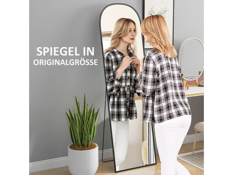  Miroir sur pied plein pied en verre trempé et aluminium noir 50 x 1,5 x 170 cm  - Conforama D