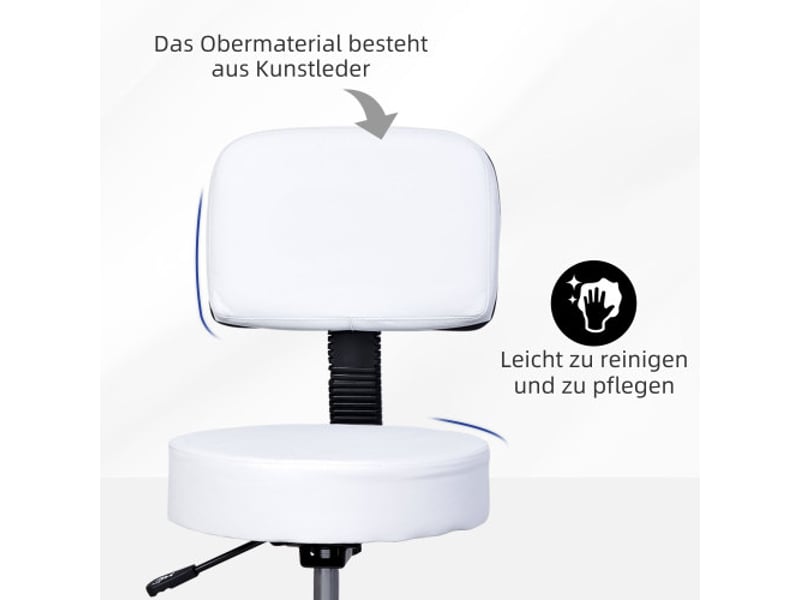  Tabouret de travail pivotant avec dossier, réglable 72-84 cm, blanc, ø35 cm  - Conforama D