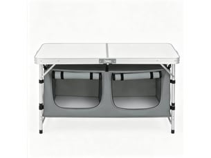 Table de camping pliable 120 x 47 cm gris et blanc en aluminium et mdf, hauteur réglable avec sac de rangement