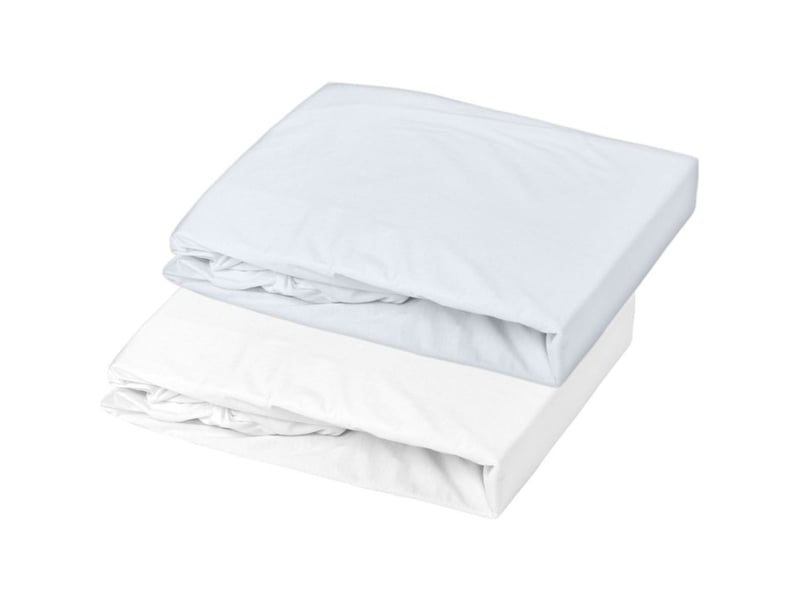  Drap housse bebe lot de 2 60 x 120 cm coton jersey blanc et bleu clair 15 cm 1901579 - Conforama A