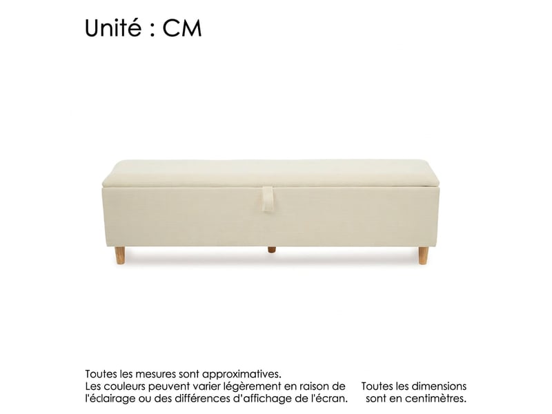  Banc de rangement beige 175 cm en velours côtelé avec coffre, bout de lit  - Conforama C