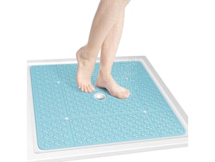 Tapis de douche en tpe à ventouses - 27 x 27 pouces - bleu