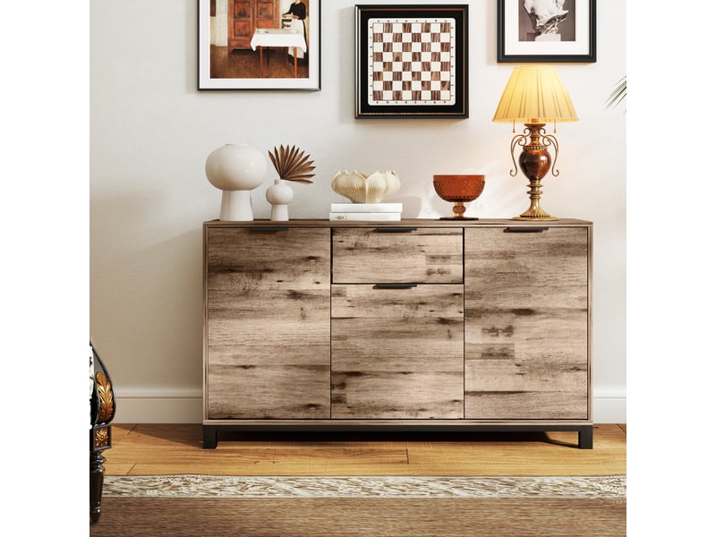  Buffet de style industriel avec tiroir et 3 placards, bois brun, 120 x 36,5 x 70 cm  - Conforama C