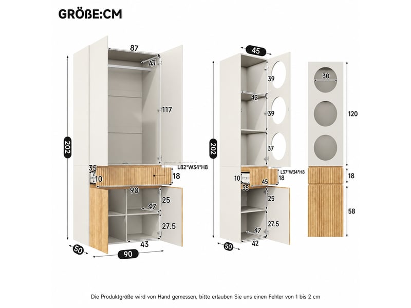  Armoire 10 portes chêne clair 225x200 cm avec 3 tiroirs et 2 penderies pour chambre  - Conforama C