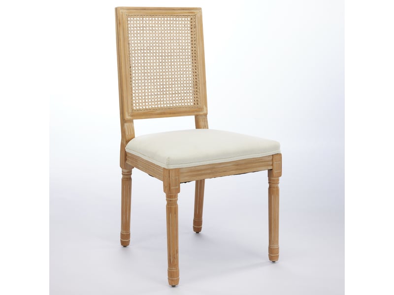  Lot de 2 chaises de salle à manger 50x53x98.5cm – avec dossier carré en rotin et châssis en bois massif – lin - beige  - Conforama A