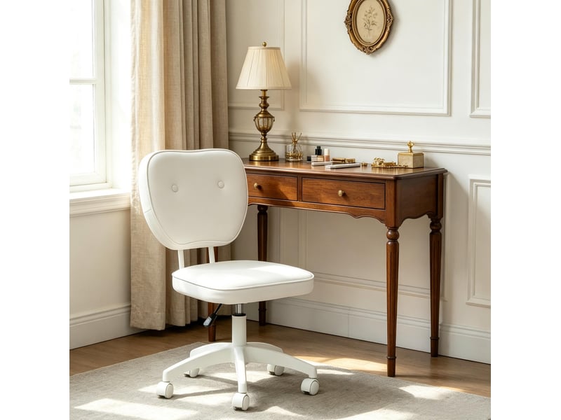  Chaise de bureau 46x59 cm pivotante 360° polyuréthane blanche  - Conforama B
