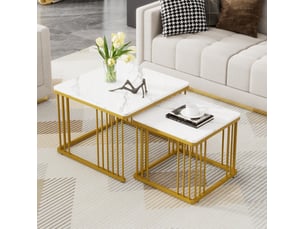 Table basse carré(e) coloris blanc OKWISH - 60 cmx45 cm