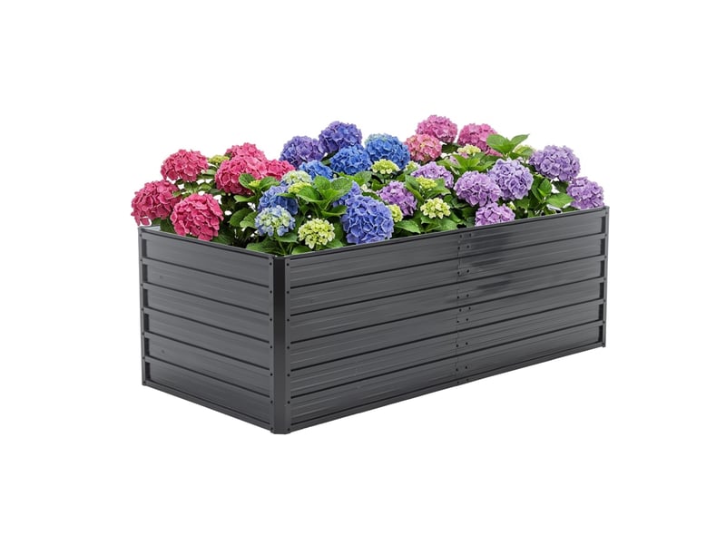 Jardinière surélevée en acier noir 190 x 90 x 64 cm à fond ouvert, résistante aux intempéries pour jardin