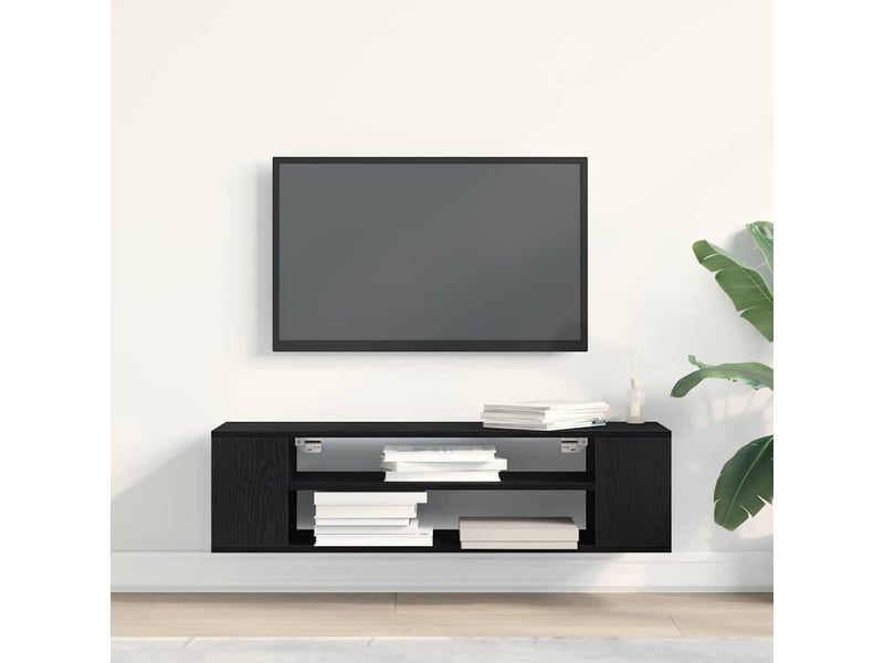  Meuble tv - banc tv - meuble de rangement 100 x 30 x 26,5 cm chêne noir bois d'ingénierie  - Conforama D