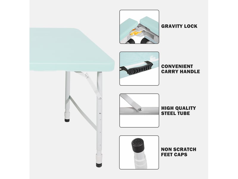 Table de jardin pliante bleue 125 x 61 cm, hauteur réglable 58 à 74 cm, avec poignée, charge 135 kg - Conforama D