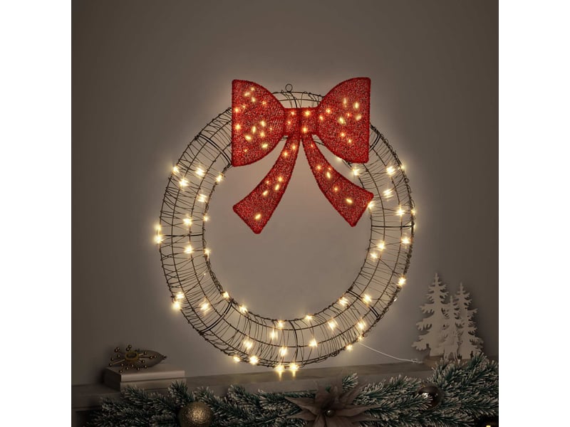 Couronne de noël, décoration de noël blanc chaud 90 x 90 x 9 cm rotin 80 led cf61770 - Conforama C