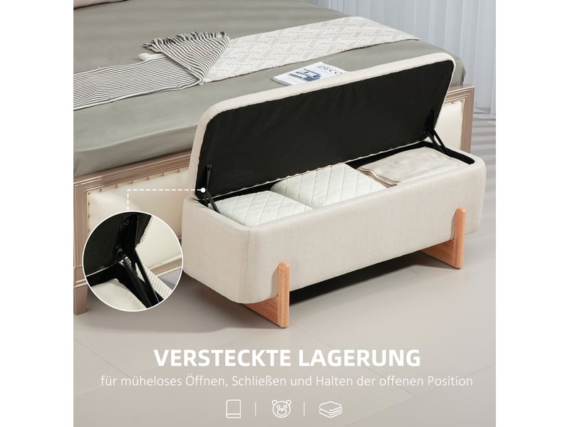  Banc coffre tcqpz 111 x 44 x 44,5 cm avec rangement beige polyester imitation lin  - Conforama E