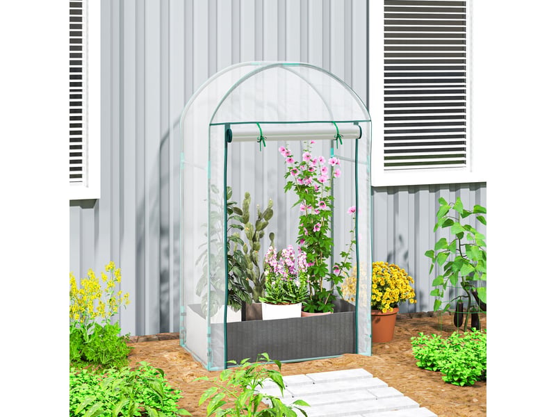  Mini serre de jardin serre balcon avec sac de plantation et housse en plastique renforcé, porte enroulable, transparente  - Conforama C